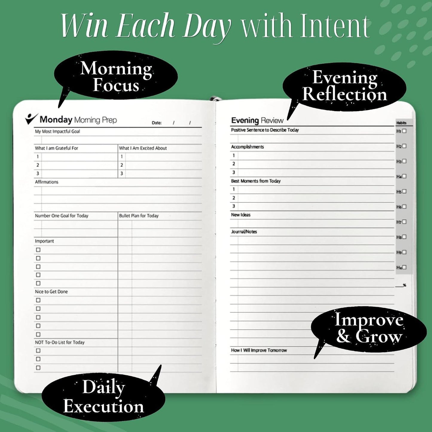 Goal Crazy Undated Planner – 90 Day Guided Journal & Productivity Organizer, A5 Daily & Weekly Planner with Goal Setting, Habit Tracker, To Do List, Academic & Work Calendar, Leather Hardcover - Black