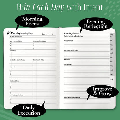 Goal Crazy Undated Planner – 90 Day Guided Journal & Productivity Organizer, A5 Daily & Weekly Planner with Goal Setting, Habit Tracker, To Do List, Academic & Work Calendar, Leather Hardcover - Black