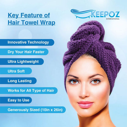 KEEPOZ 100% Cotton Hair Towel Wrap Quick Dry Super Absorbent Turban Head Wrap for Women with Button, Anti Frizz, Hair Cap for Curly, Long & Thick Hair (White, 1 Pc)