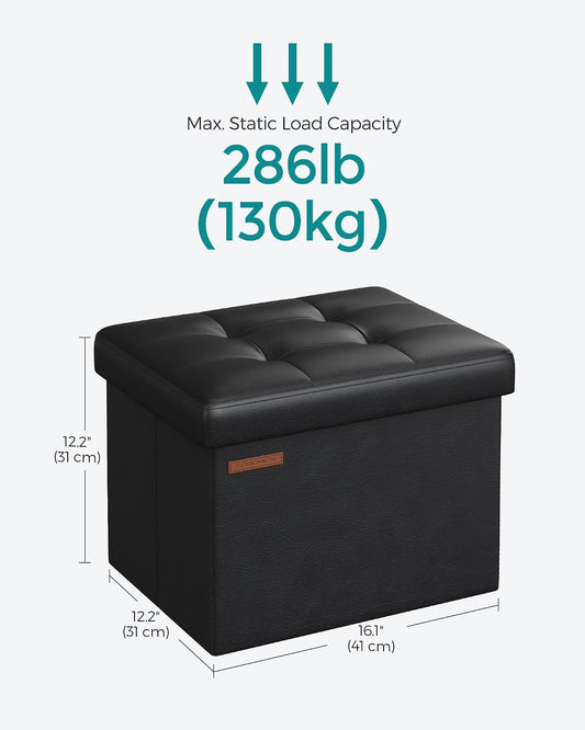 SONGMICS Small Folding Storage Ottoman, 12.2 x 16.1 x 12.2 Inches