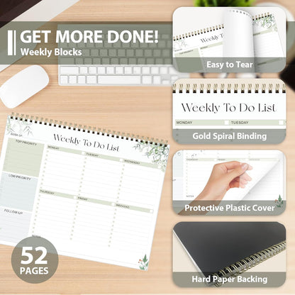 Weekly To Do List Notepad, Undated Planner with 52 Sheets (8.5''x11'') | Desk Accessories and Supplies, Women & Man, Home School & Work