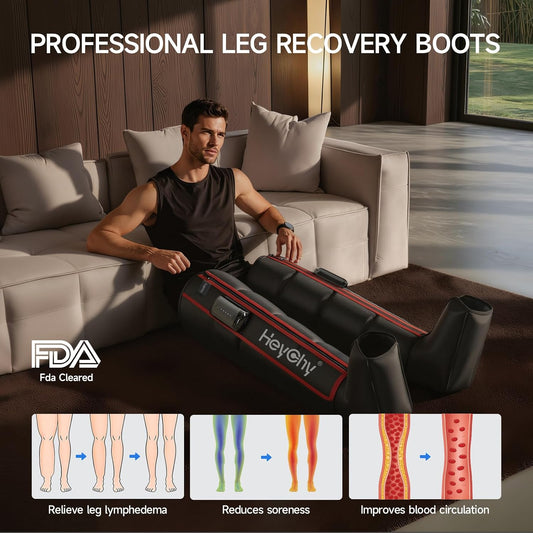 HEYCHY Air Compression Leg Recovery Boots, Cordless, 5 Levels, Large