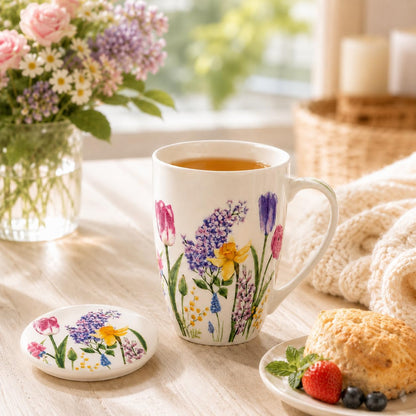 GBhome Tea Mug with Infuser and Lid, 18 Ounce Large Ceramic Loose Leaf Cup, Microwave, Dishwasher Safe, Perfect for Tea Lovers