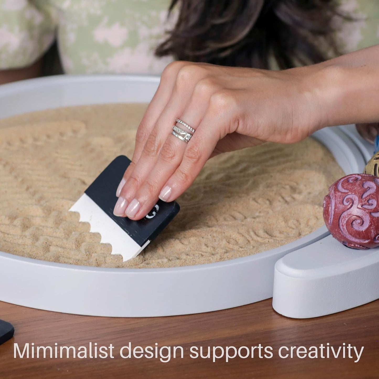 ENSO Zen Garden for Desk, Japanese Bamboo Sand Tray Therapy Kit | Lead-Free Granite Stone, Patented Elemental Design, 1-Inch Deep Bamboo Base, Includes Rake and Brush, Adult and Kids Use