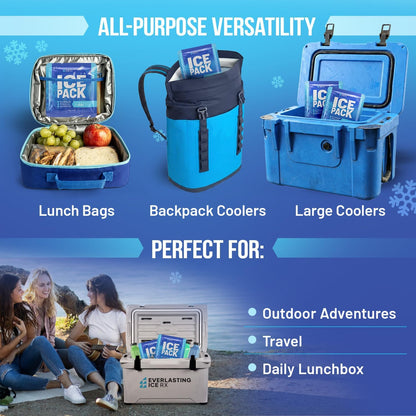 Rapid Performance Reusable Ice Packs for Coolers or Lunch Box | 4 Pack | Cold for Up to 12 Hours | Ice Packs for Cooler, Long Lasting for Camping, Beach