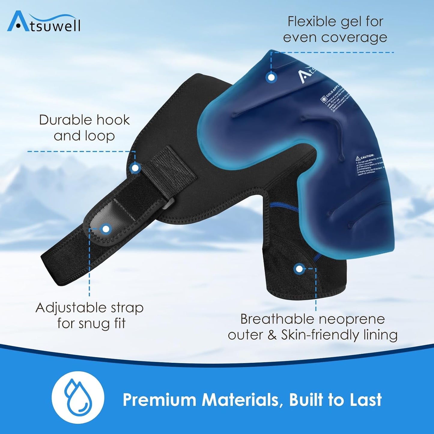 Atsuwell Large Shoulder Ice Pack Wrap, Supportive Shoulder Brace for Rotator Cuff and Arm, Durable Gel Ice Packs for Injuries Reusable, Cold Therapy Wrap for Muscle Recovery & Relaxation