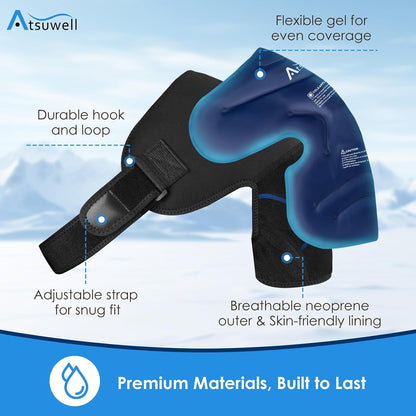 Atsuwell Large Shoulder Ice Pack Wrap, Supportive Shoulder Brace for Rotator Cuff and Arm, Durable Gel Ice Packs for Injuries Reusable, Cold Therapy Wrap for Muscle Recovery & Relaxation