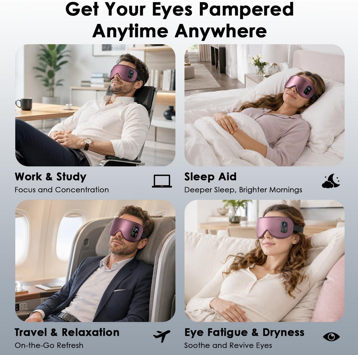 Heated Eye Masks for Dry Eyes, FSA-HSA Eligible，EyeRelief, Improved Sleep, Washable Eye Heating pad for Travel Removable for Cleaning and 2 Replaceable Shell, 4-Level Timing and Temperature (Gray)