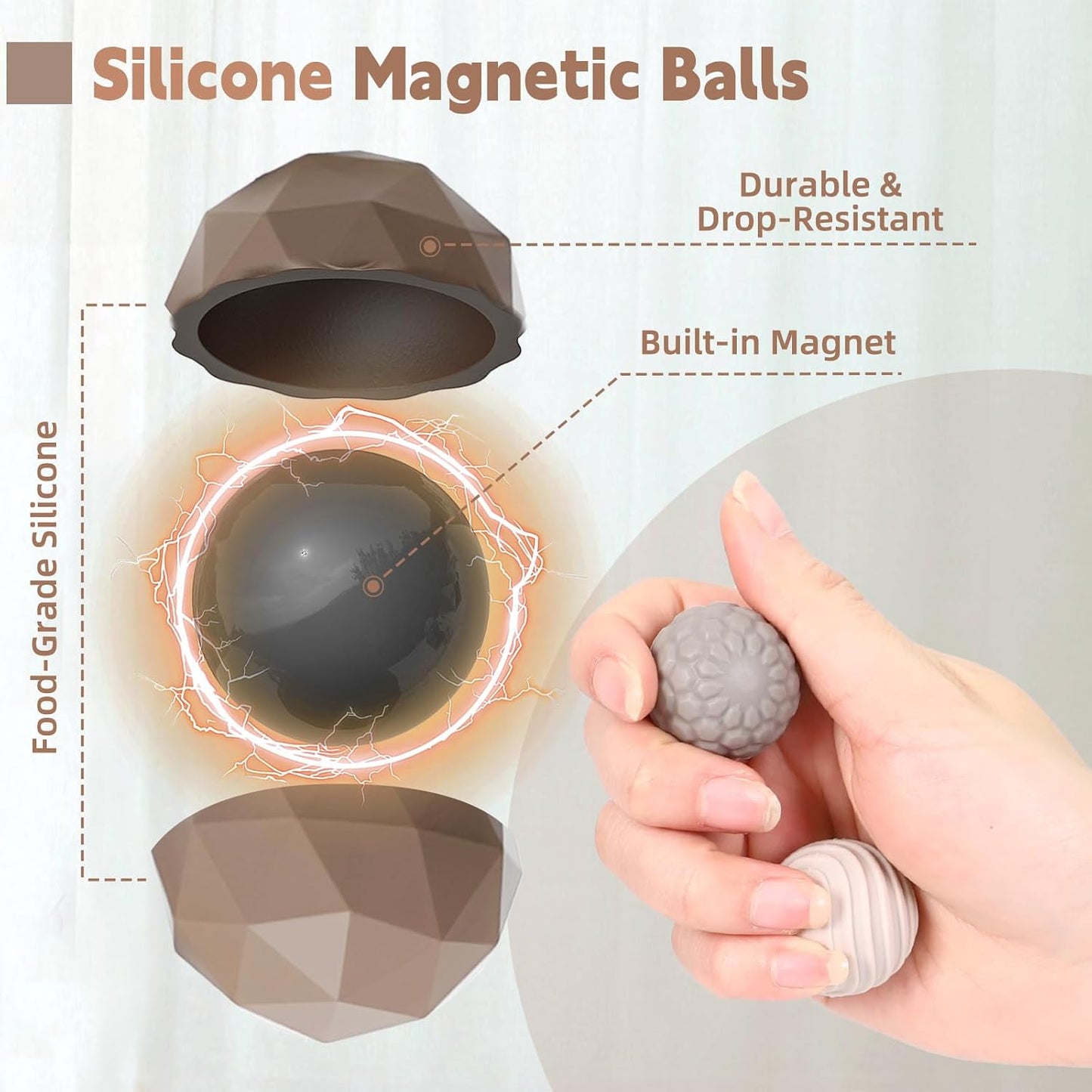 Silicone Magnetic Balls, Fidget Toys Adults, 4PCS Stress Balls Sensory Toys for Autism and ADHD, Quiet Office Desk Fidgets Magnet Gadgets Anxiety Relief Items Fun Gifts