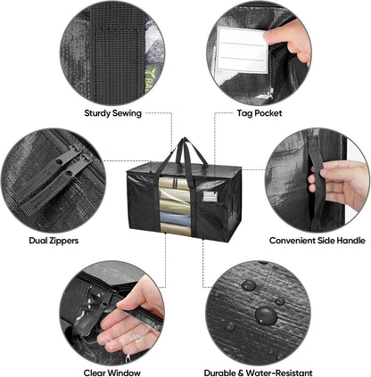 BALEINE Oversized Moving Bags with Reinforced Handles, Heavy-Duty Storage Tote for Clothes, Moving Supplies (Clear)