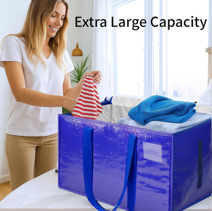 Moving Bags Extra Large - Heavy Duty Storage Totes with Wrap-Around Handles & Reinforced Zippers - Foldable Moving Box Alternative, Water-Resistant for Dorm, Closet & Under Bed Storage (Clear)