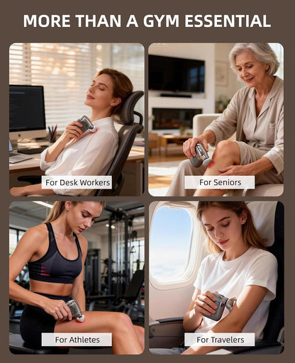 Mini Massage Gun, 0.4lb Ultra-Lightweight Pocket Sized Deep Tissue Percussion Muscle Massager, Portable Handheld Massage Gun for Travel, Gym, Office, 4 Modes, 4 Heads, Grey