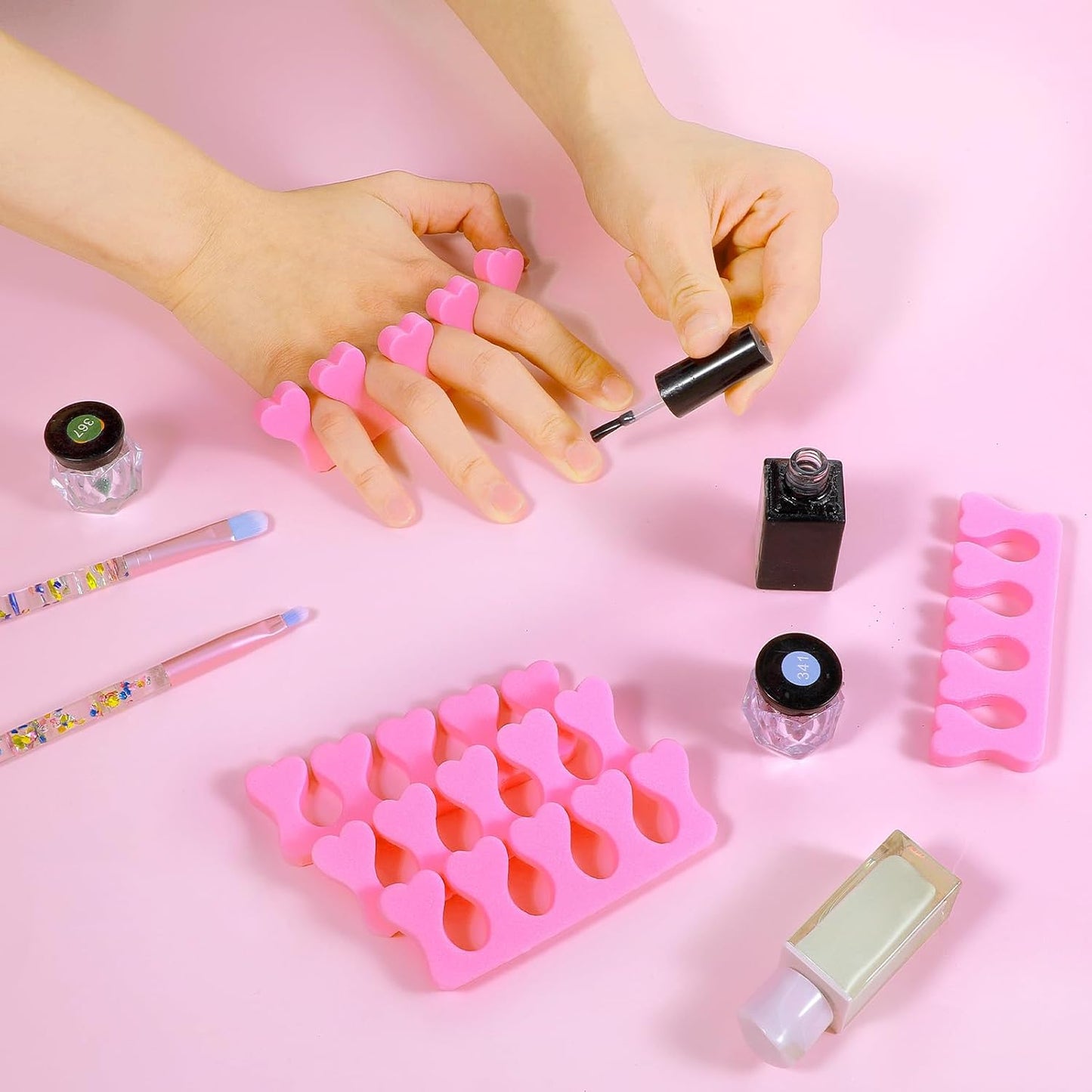100 Pcs Sponge Toe Separators Soft Finger Separators Premium Pedicure Tool Kit Flexible Toe Divider Spacer for Polishing Pedicure Manicure Coating Nail Art Beauty Accessories (Pink)