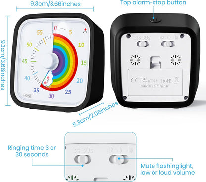 Yunbaoit Visual Timer with Protective Case, Rainbow Disk 60 Minute Countdown Timer for Kids and Adults, Silent Time Management Tool(Blue Rainbow)