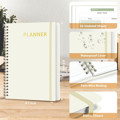 Undated Weekly Planner, Weekly To Do List Notebook, A5 Daily Planner | Office School Supplies, Spiral Binding, Inner Pocket, Goal, Organizer, Habit Tracker