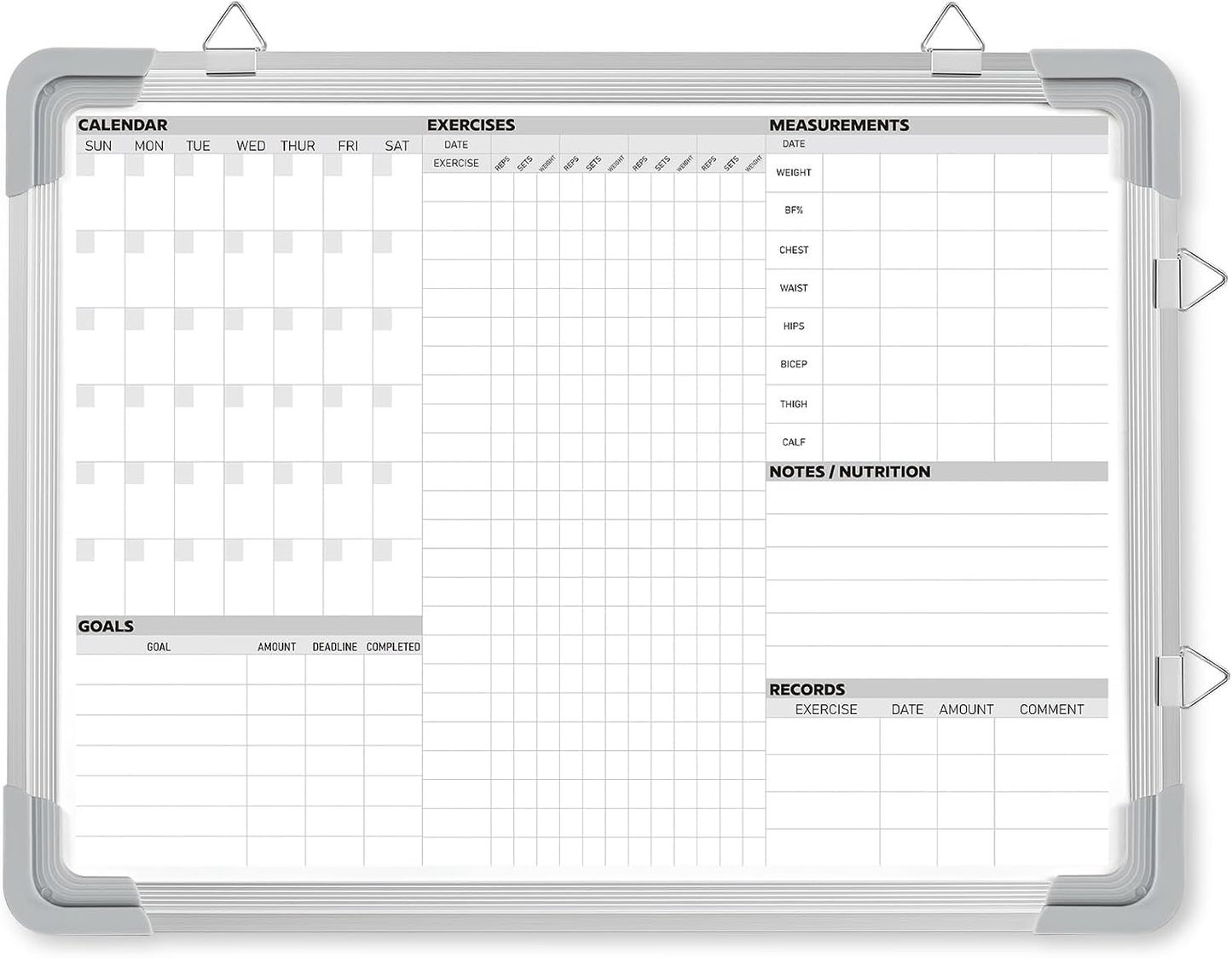 Lincia 16 x 12 Inch Fitness Tracker Whiteboard Workout Calendar for Home Gym Dry Erase Planner Hanging Removable to Do List for Wall Whiteboard with Aluminum Frame for Gym Program(Style A)