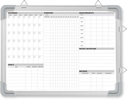 Lincia 16 x 12 Inch Fitness Tracker Whiteboard Workout Calendar for Home Gym Dry Erase Planner Hanging Removable to Do List for Wall Whiteboard with Aluminum Frame for Gym Program(Style A)