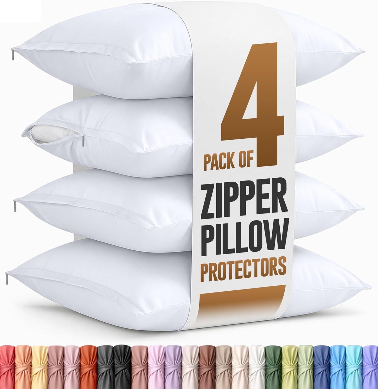 Utopia Bedding 4 Pack Pillow Protectors with Zipper Queen Size, Soft Brushed Microfiber Fabric Pillow Cases, Shrinkage and Fade Resistant Pillow Covers (White)
