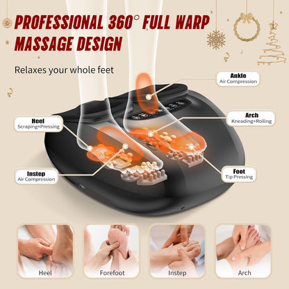 Shiatsu Foot Massager Machine with Heat, Deep Kneading Foot Massager with Vibration & Compression for Muscle Relaxation, Home Office Use for Men Women (Black)