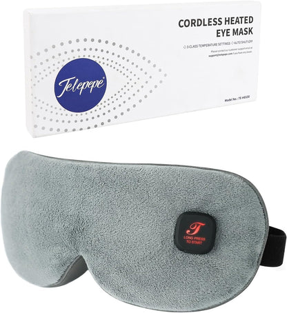 Heated Eye Mask, Cordless Warm Eye Compress for Dry Eyes Blepharitis, Light Blocking Heat Eye Mask for Men Women, 1000mAh Rechargeable Battery and Washable Cover (Black)