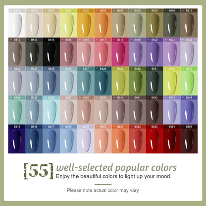 JODSONE Gel Nail Polish Kit 60 PCS with U V Light Soak off Base Top Coat 55 Shine Colors Gel Nail Kit Bright and Dark Brown Wine Red Series Manicure Set for Women and Girls