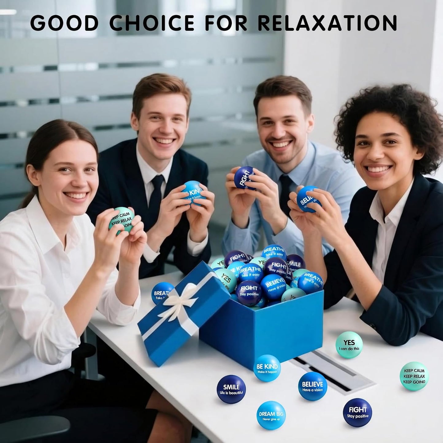 Liliful 100 Pcs Motivational Stress Balls Bulk Inspirational Squeeze Balls for Adults Anxiety Relief Fidget Toys Office Employee Gifts Classroom Rewards 2.2 Inch (Bright Colors)