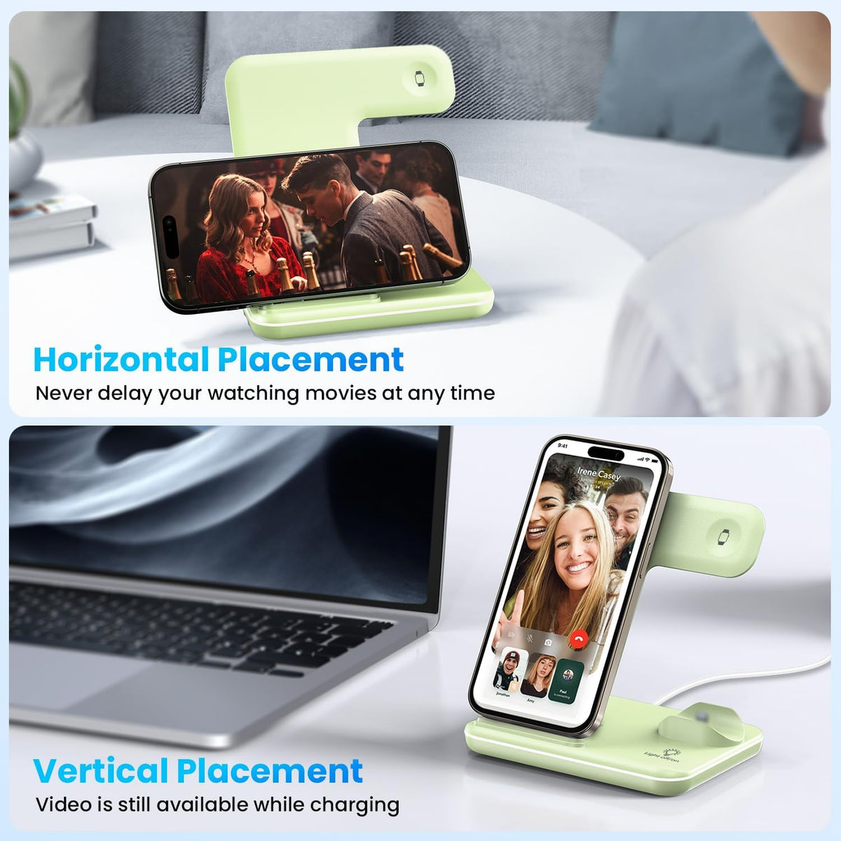 WAITIEE Foldable Wireless Charger for iPhone 17 16 15 14 13 12 11 X 8, 3 in 1 Charging Station for Apple Watch & for AirPods(White)