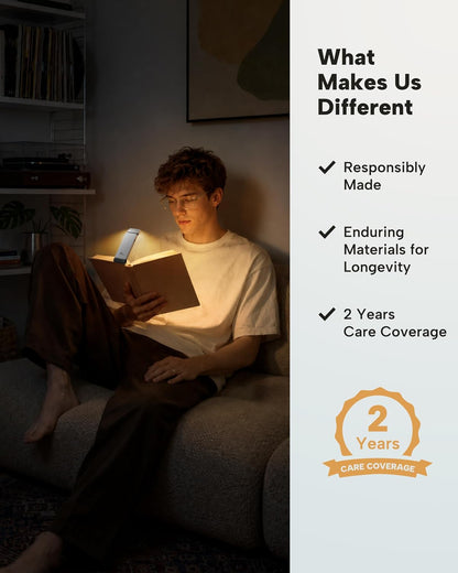 86lux Book Light, Rechargeable Clip-On LED Reading Light for Bed & Night Use - 3 Color Temperatures with Stepless Dimming, Ultralight Bookmark Design for Book Lovers, Grey