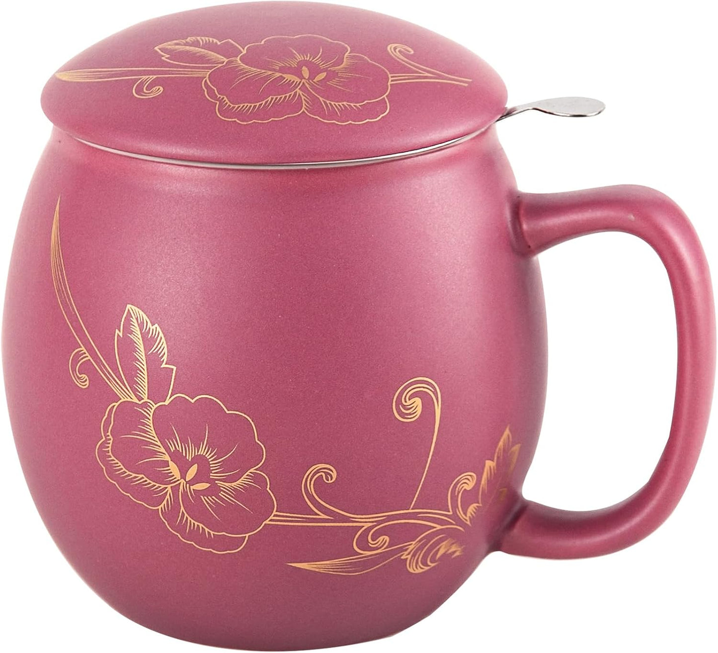 Yundu 12 OZ Matte Green Ceramics Teacup with Infuser and Lid, Mug with Lid for Steeping - Stainless Steel Infuser for Loose Leaf Tea, Home Office Gift for Tea Lovers
