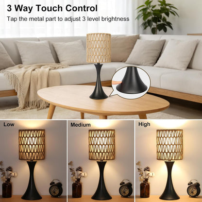 3 Way Touch Control Table Lamp, Dimmable Bedside Desk Lamp with Metal Base Modern Nightstand Lamp Stylish Grey Shade Simple Side Table Lamp for Bedroom, Living Room, Office or Den LED Bulb Included
