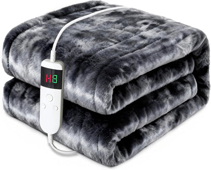 Heated Electric Blanket Throw 50''x60'' - Fast Tie-Dye Heating Blanket, Washable Heat Blanket 10 Heating Settings, 8h Timer Auto Off & Heated Protection, Soft Flannel & Sherpa Material