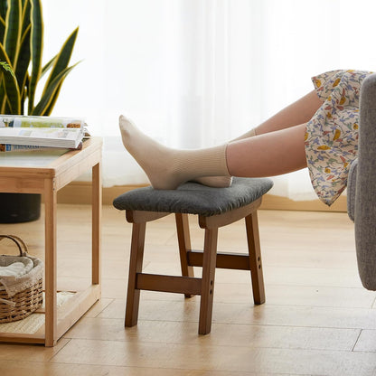 Foot Stool Ottoman Foot Rest Under Desk,Small Stool for Living Room, Bedroom and Kitchen (Brown Legs - Beige Stool Surface)