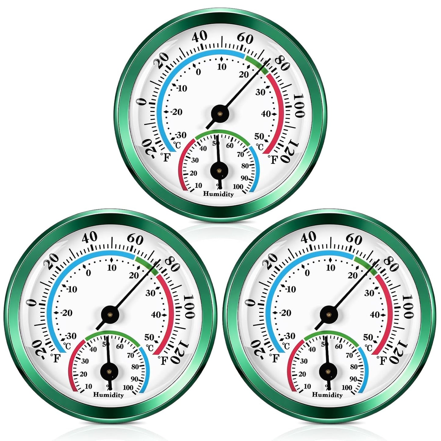 Weewooday 3 Pcs Indoor Outdoor Thermometer 2 in 1 Mini Home Temperature Humidity Hygrometer Monitor Gauge for Home Offices Wall(Silver,2.2 Inch)