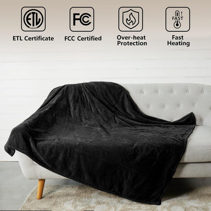 Tefici Heated Blanket Throw 50"x60", Ultra Soft 2-Layer Flannel Electric Blanket, for Home Office Sofa,3 Heat Settings, 4H Auto Off, ETL FCC Certified, Overheat Protection, Machine Washable, Camel