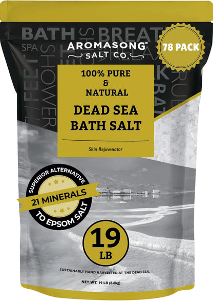 Aromasong Dead Sea Salt - Spa Bath Salt - 19 Lbs Fine Grain Bulk - 100% Pure - Better Absorbing Than Epsom Salt - Soak for Women & Men for Skin Issues and to Relax Tired Muscles - Resealable Pack.