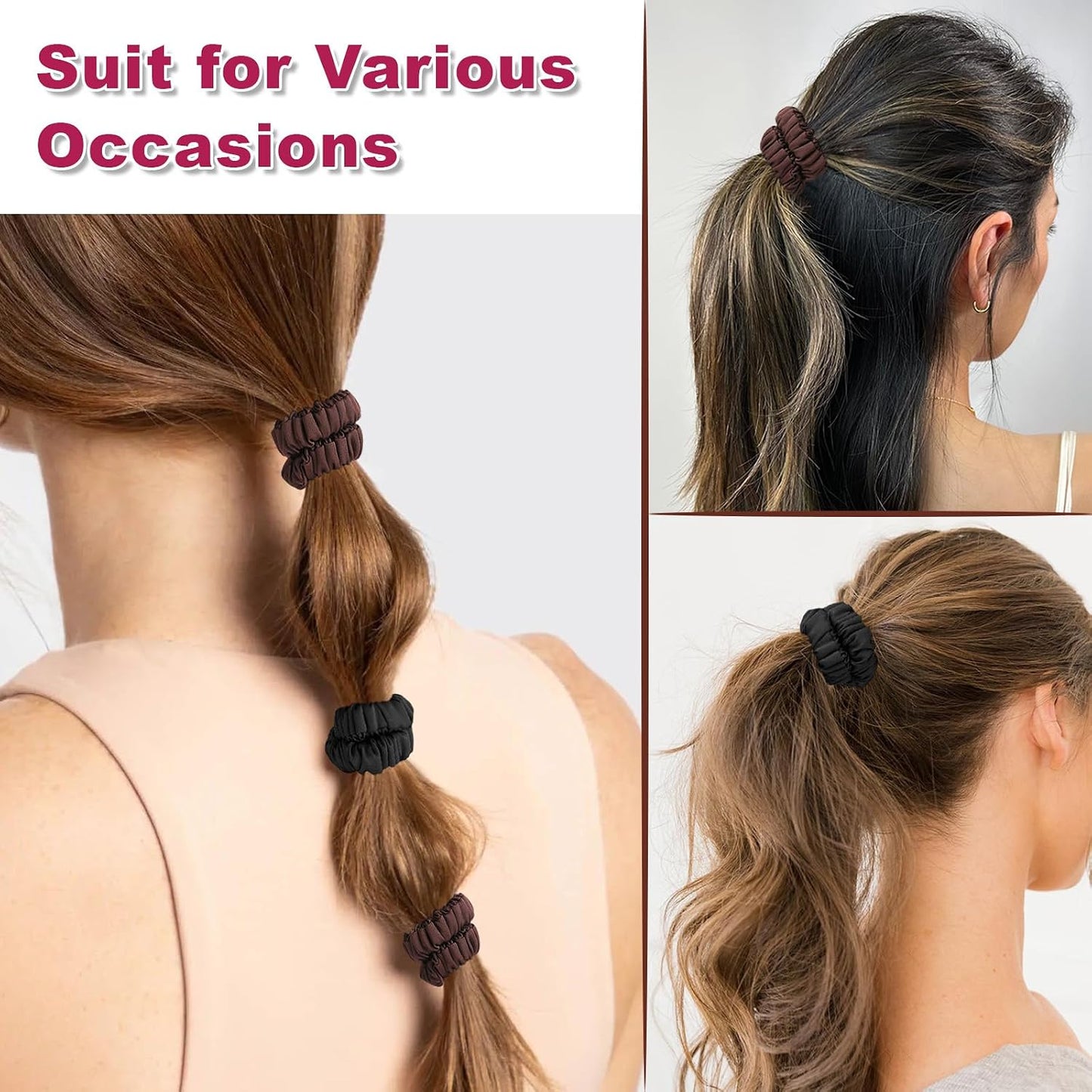 4Pcs Mulberry Silk Scrunchies Set, Silk Hair Ties Elastic for Women, Skinny Scrunchies Reduces Breakage for All Hair Types