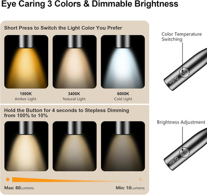 Gritin Book Light,Eye Caring 3 Colors & Stepless Dimming Neck Reading Light