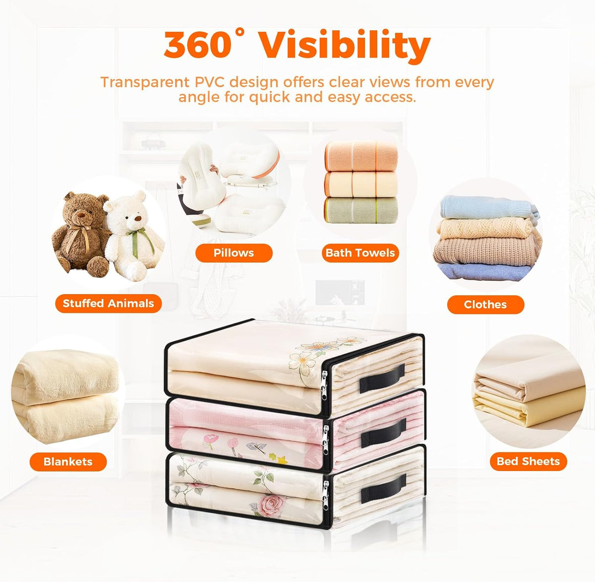 SpaceWhisper Clear Sheet Storage Bags, 6 Pack, 15.7 x 13.8 x 3.9 in
