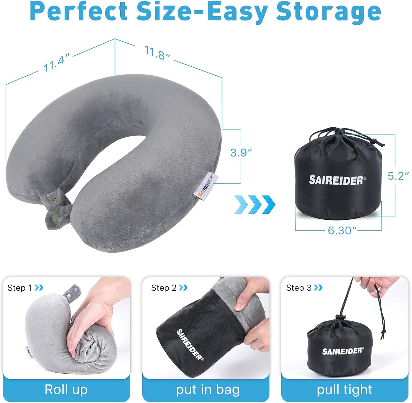 SAIREIDER Neck Pillows for Travel-Head Neck Support Travel Pillow for Traveling, Car, Home, Office Adjustable(Navy Blue)