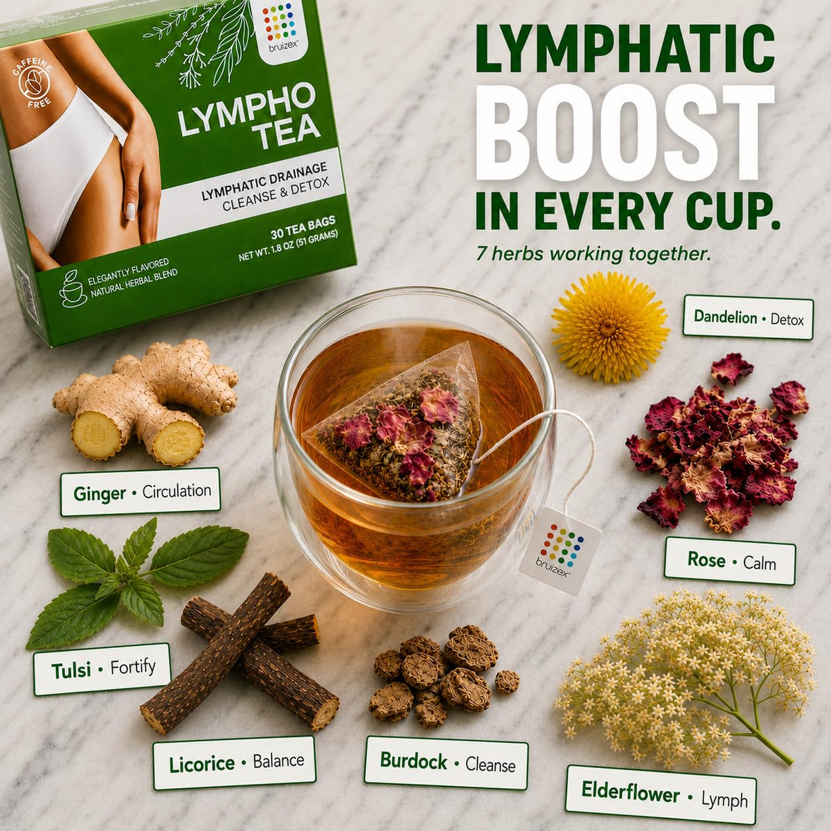 Bruizex Lymphatic Herbal Tea, Ginger Blend, 30 tea bags
