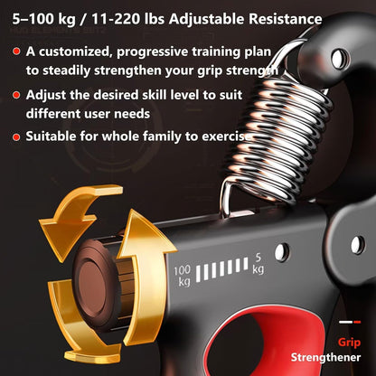 Grip Strength Trainer Forearm Strengthener, 11-220 lbs Adjustable Resistance, Automatic Counting, Ergonomic Design, Ideal Device for Grip Strengthening, Arthritis Relief, Hand Physical Therapy & Rehab