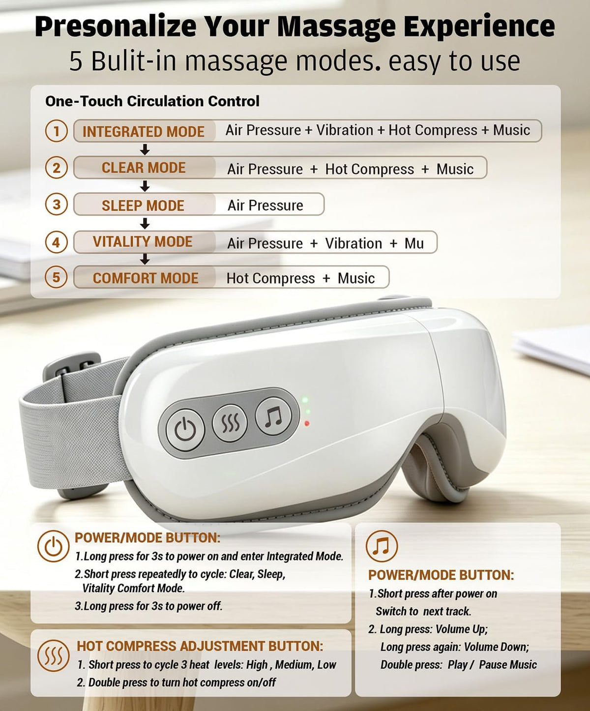Eye Massager with Heat & Cooling, Cordless Relax Gift