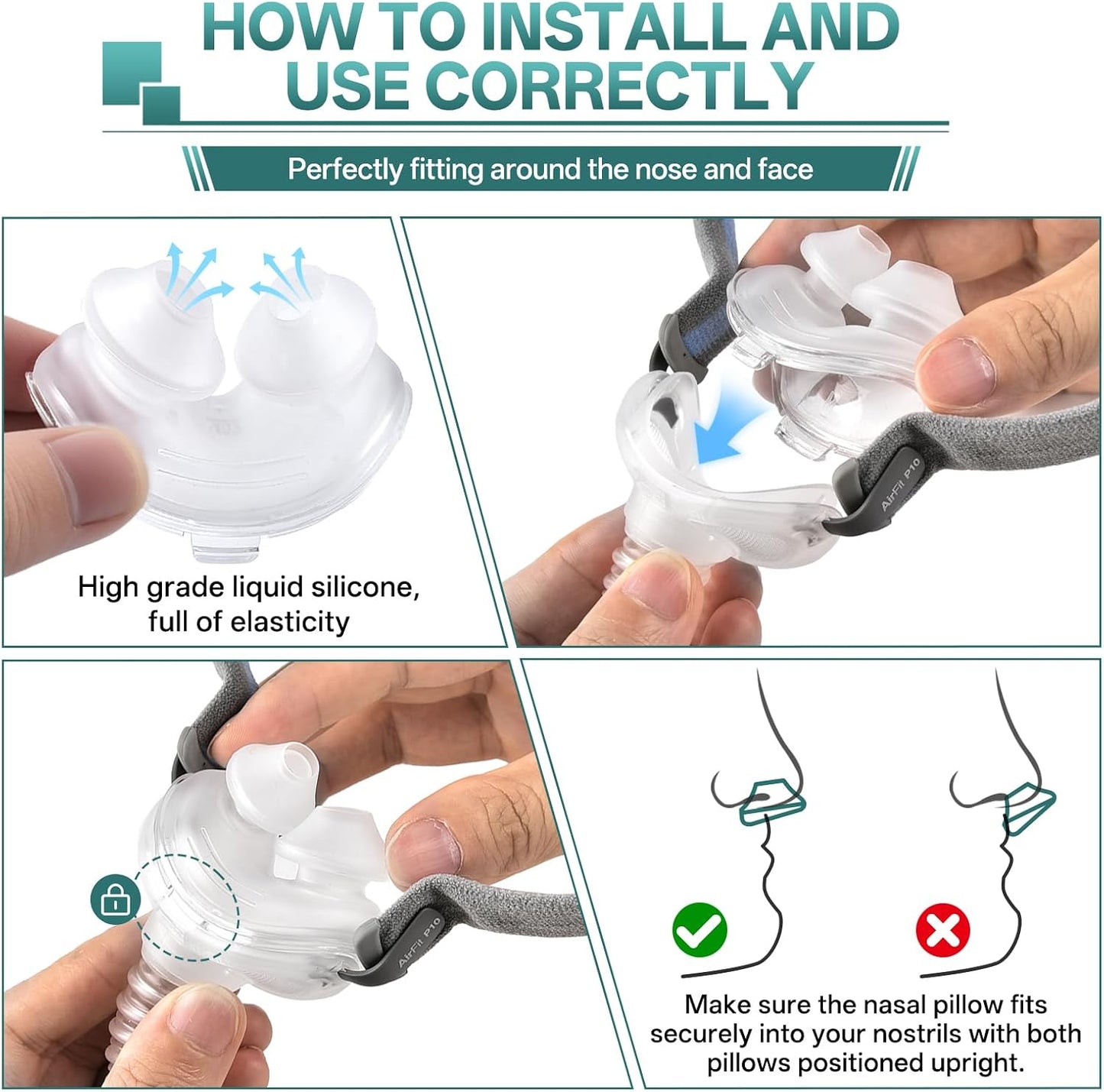 Replacement Nasal Pillow Cushion for ResMed Airfit P10,Compatible with Original Airfit P10 CPAP Mask,Reliable Seal & Perfect Fit,Ultra-Soft & Durable Replacement (Medium -3PCS)