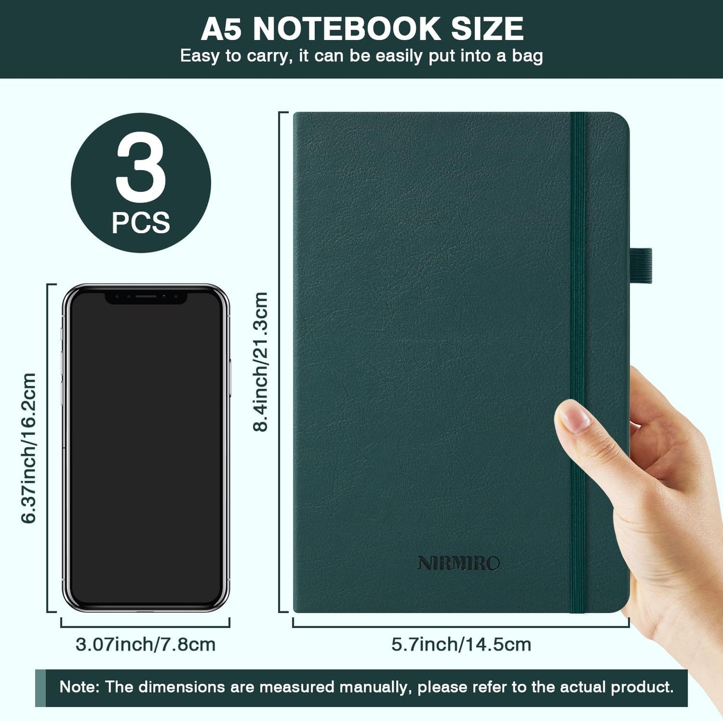 NIRMIRO (3 Pack) Pocket Notebook Small Journal with Pen, 3.7" x 5.7", A6 Mini Notebook for Women Men Work Writing, Hardcover Small Pocket Notepad with 100Gsm Premium Thick Lined Paper, Black Leather