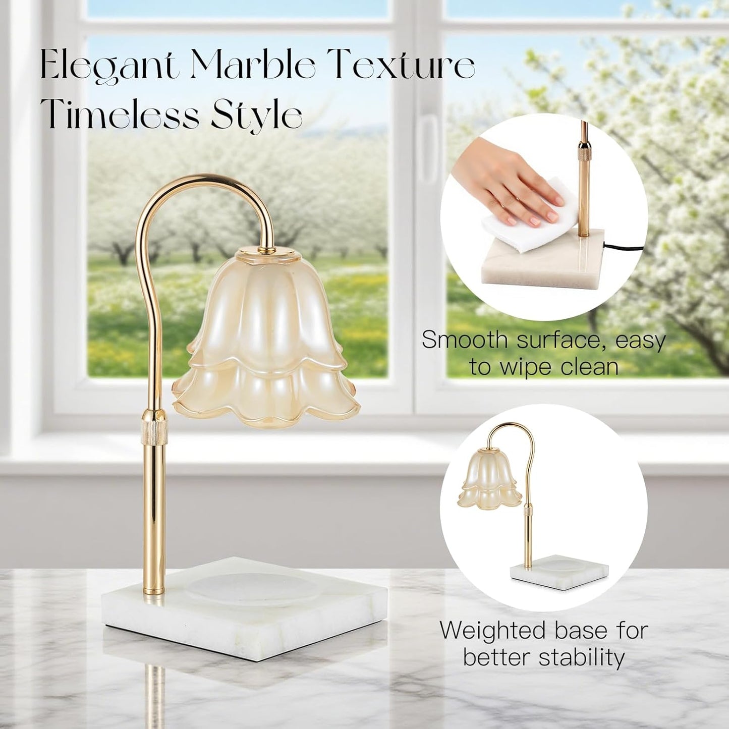 Candeldo Candle Warmer Lamp with Timer: Flower Gold Candle Lamps Height Adjustable Wax Melt House Warming Gifts New Home Decor Mothers Day Birthday Gift for Women Mom
