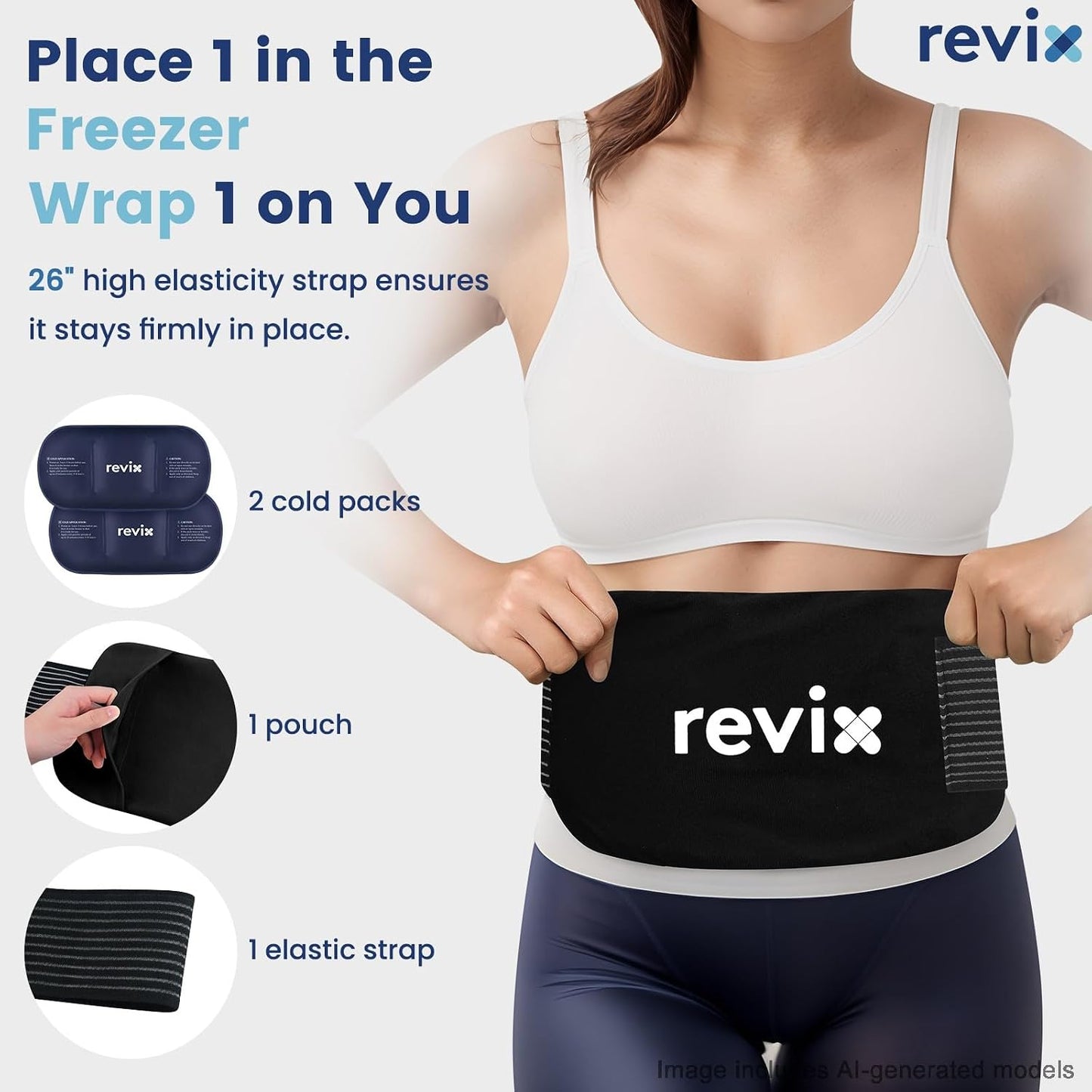 REVIX Ice Packs for Injuries Reusable, 2 Packs Hot and Cold Pack with Adjustable Strap, Flexible Ice Wraps for Joints and Muscle, Rotator Cuff, Back, Knee Discomfort Relief (10" x 5" Blue)