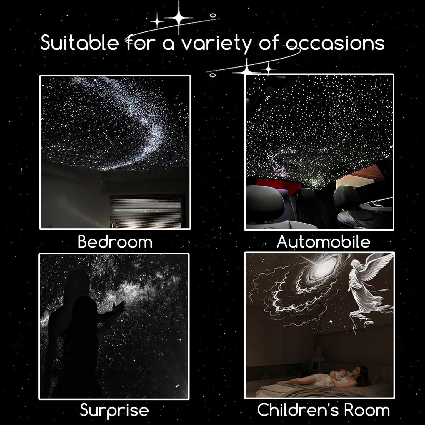 2-in-1 Galaxy Projector Night Light with 12 Sliding Projection Films, Adjustable Brightness 360° Rotating Design and USB Power for Car and Bedroom Decoration for Adults and Kids