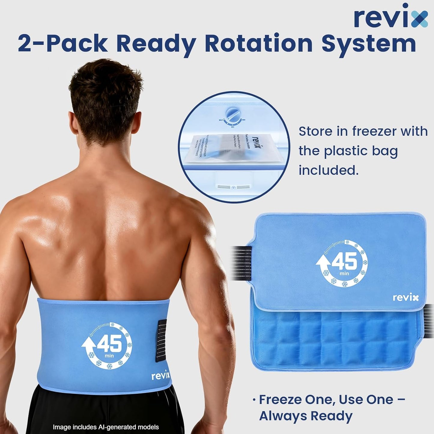 REVIX Ice Pack for Injuries Reusable, 14 × 7" Gel Cold Compress with Strap