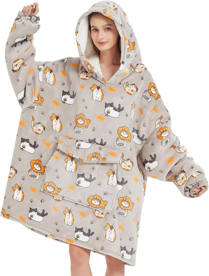 Fiosnow Sun and Moon Blanket Hoodies for Women and Men Adult Oversize Wearable Blanket Hoodies for Soft and Warm
