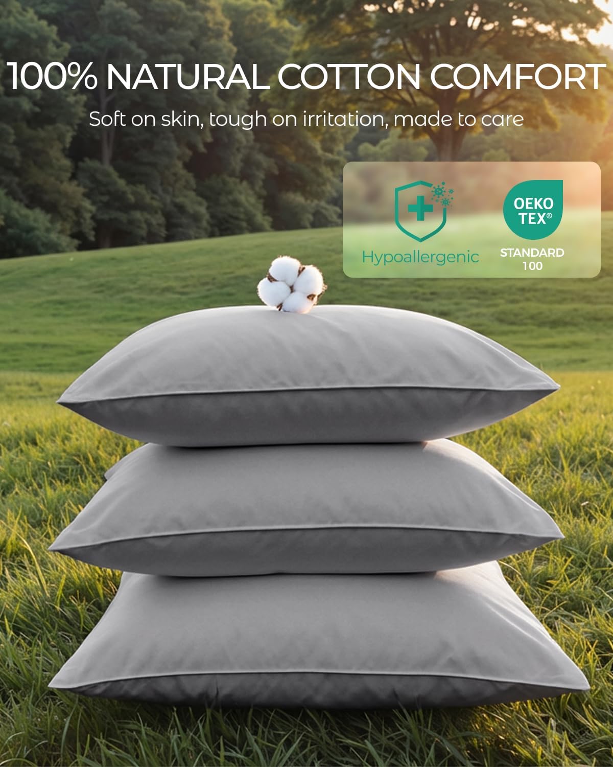 FAUNNA 100% Cotton Pillow Protectors, Bed Bug Proof, Hypoallergenic, Featuring Antimicrobial Product Protection for Enhanced Freshness, Premium Breathable Zippered Protectors(Standard Size, 4 Pack)